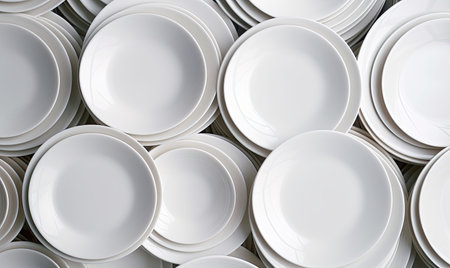 A pile of white plates stacked on top of each otherの素材