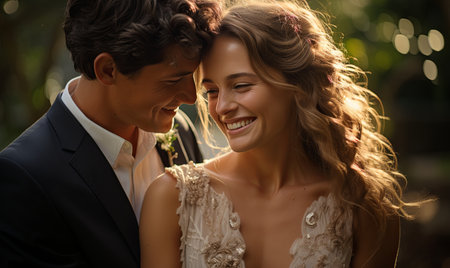 A man and woman are standing side by side.の素材