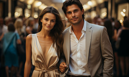 A man and a woman standing side by side.の素材