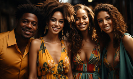 A group of women of diverse ethnicities and ages standing together in a row.の素材