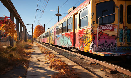 A train parked on the tracks, not in motion.の素材
