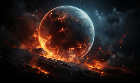 A view of the red planet Mars in the sky, visible against the dark backdrop of the night.の素材