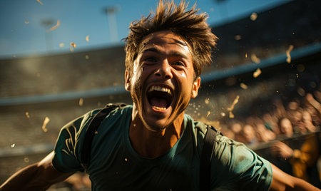 A man with open mouth addressing a crowd of people.の素材