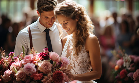 A man and a woman standing next to each other.の素材