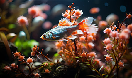 A fish gracefully swims in the water, showing its natural movement and agility.の素材