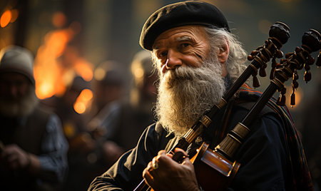 A man with a long beard holding a violin.の素材