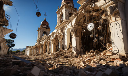 A large building with a prominent clock on its facade, showing architectural beauty and practical timekeeping.の素材