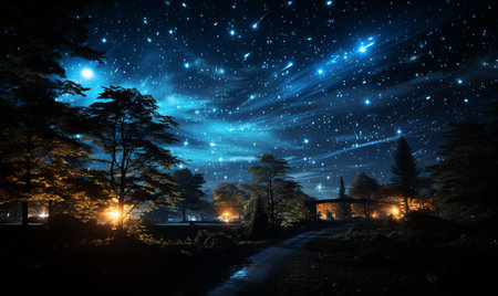 A night sky filled with bright stars and dazzling lights scattered across the darkness.の素材