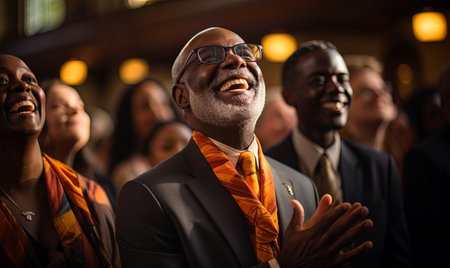 A varied group of people standing next to each other in a sharing and inclusive display of unity and togetherness.の素材