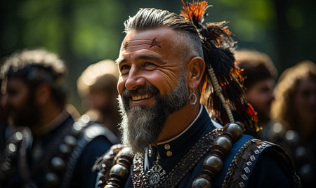 A man with a long beard and a mohawk hairstyle.の素材