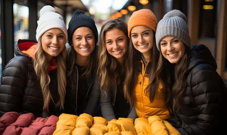 A collection of young women standing side by side outdoors.の素材