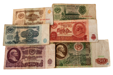 Soviet money of different denominations on a white background larglyの写真素材