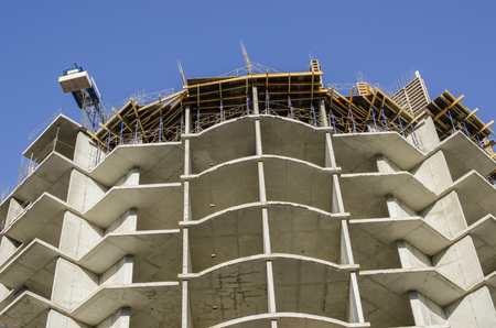 Close-up of a front wall of the new prefabricated houseの写真素材