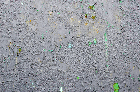 Background of the gray old metal panel with green spots.の写真素材