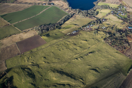 Fields, meadows and landscape, photos taken during a flight over the Lowlands in Scottland.の写真素材