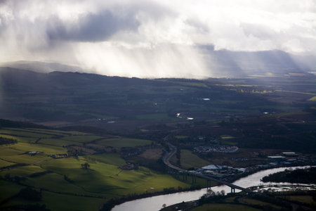 Aerial photo, taken during a flight over the lowlands of scottland in February.の写真素材
