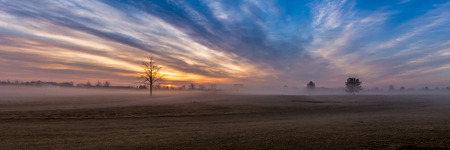 Morning in Bavaria, Germany, with lifting fog.の写真素材