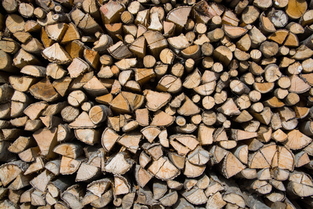 Fuelwood, stapled for drying and waiting for the wintertime.の写真素材