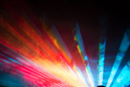 Photo taken during a lasershow with different colours..