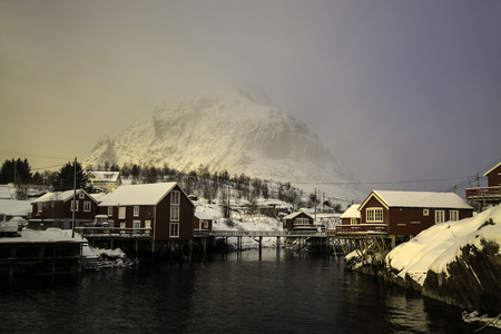 Sunrise in A, the southmost village at the Lofoten, Norway.の写真素材
