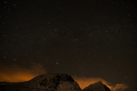 Night sky with stars in Norway at winter time.の写真素材