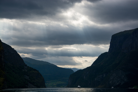 The Naeroyfjord is a fjord in the municipality of Aurland in Sogn og Fjordane, Norway. の写真素材