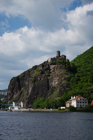 Strekov Castle, German: Schreckenstein, is perched atop a cliff above the River Elbe, near the city of Usti nad Labem in the Czech Republic.のeditorial素材