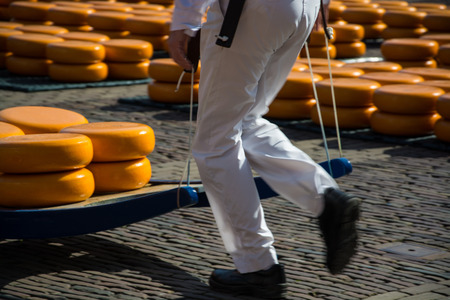 The main attraction of Alkmaar is the cheese market at the Waagplein.の写真素材