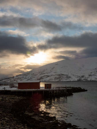 Landscape in wintertime on the island of Kvaloya in Norway.の写真素材