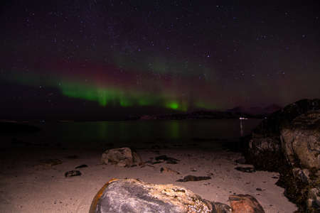 Landscape in wintertime in Sandneshamn on the island Kvaloya in Norway.の写真素材