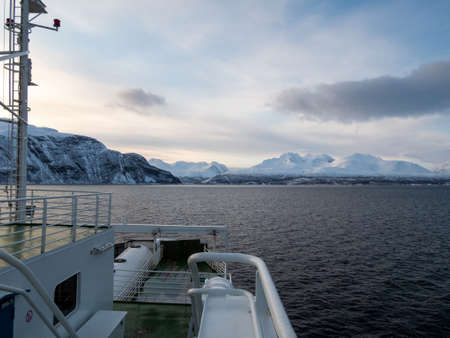The Lyngen Alps are a mountain range in northeastern Troms and Finnmark county in Norway, east of the city of Tromso.の写真素材