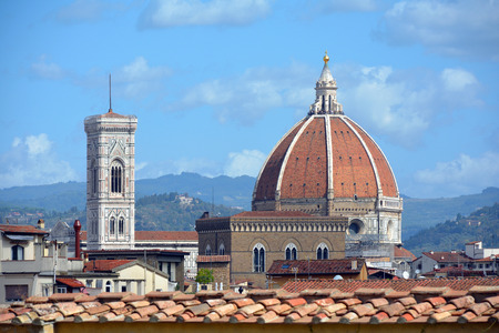 View of the Cathedral of Santa Maria del Fiore with Giotto's campanile in Florence - Italy.の写真素材