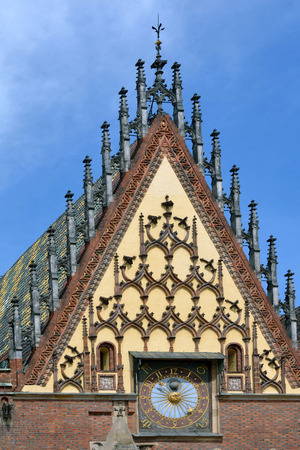 Detail of the Town Hall on Market Square in the Old Town of Wroclaw - Poland.の写真素材