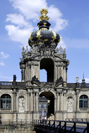 Zwinger palace in Dresden with crown gate as an entrance to the inner courtyard of the baroque building - Germany.のeditorial素材