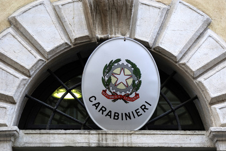 Emblem of the Carabinieri at a building of the Gendarmerie in the Italian capital Rome - Italy.のeditorial素材