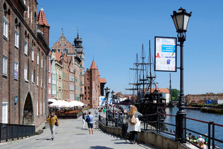 Historic Old Town of Gdansk with the Old Harbor on the Motlawa - Poland.