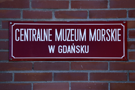 Sign of the National Maritime Museum on Granary Island at the Motlawa in Gdansk - Centralne Muzeum Morskie - Poland.のeditorial素材
