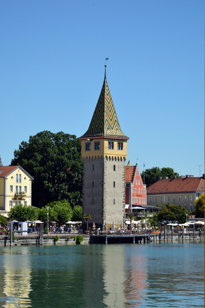 Port of Lindau at Lake Constance with Mang Tower - Germany.のeditorial素材