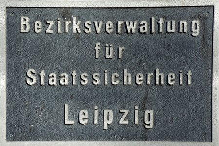 Sign of the former disdrict administration of the State Security Service Stasi of the German Democratic Republic in Leipzig - Germany.のeditorial素材