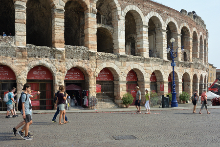 Roman amphitheatre Arena di Verona at the Piazza Bra square in the historic centre of Verona - Italy.のeditorial素材