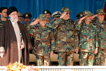 Ayatollah Ali Khamenei at a parade with Army officers in Tehran - Iran.