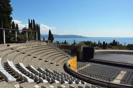 Amphitheatre in the Museum complex of Vittoriale degli italiani in Gardone Riviera at the lake Garda - Italy.のeditorial素材