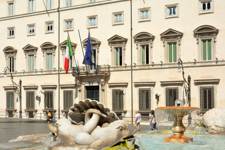 Palazzo Chigi at the Piazza Colonna in Rome. Residence of the Italian Prime Minister - Italy.のeditorial素材