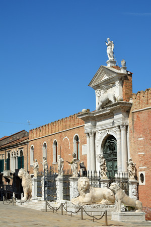 Entrance to the historic Venetian Arsenal and Naval Museum in Castello district of Venice - Italy.のeditorial素材