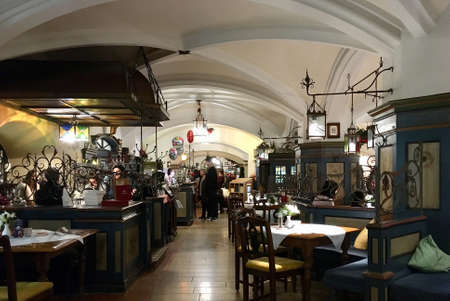 Traditional restaurant Ratskeller in the New Townhall of Bavarian capital Munich - Germany.のeditorial素材