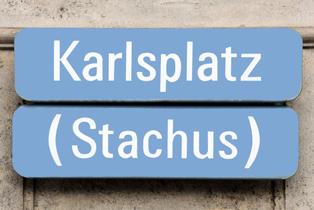 Street sign from the Karlsplatz in the center of Munich - Germany.