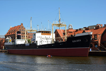 Museum ship Soldek in the National Maritime Museum on the river Motlawa in Gdansk - Poland.