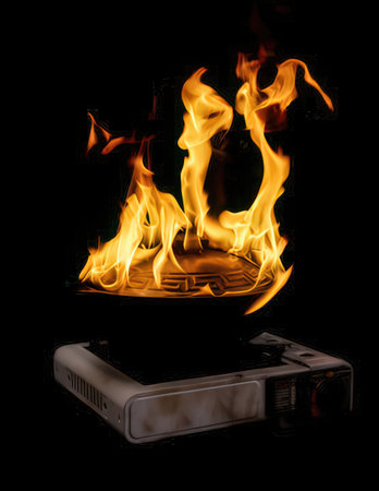 Burning radio on a black background, close-up, isolatedの写真素材