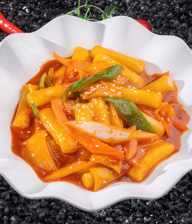 Korean food, Stir-fried squid in sweet and sour sauceの写真素材