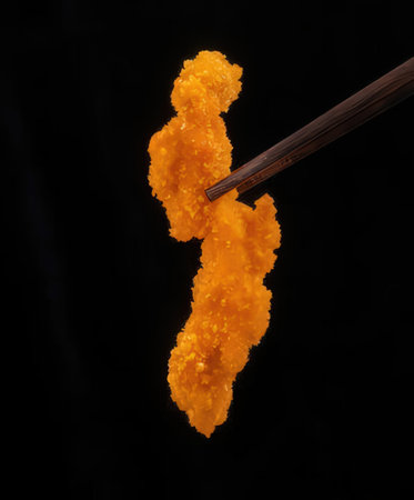 chopsticks and fried shrimp on a black background, Japanese foodの写真素材